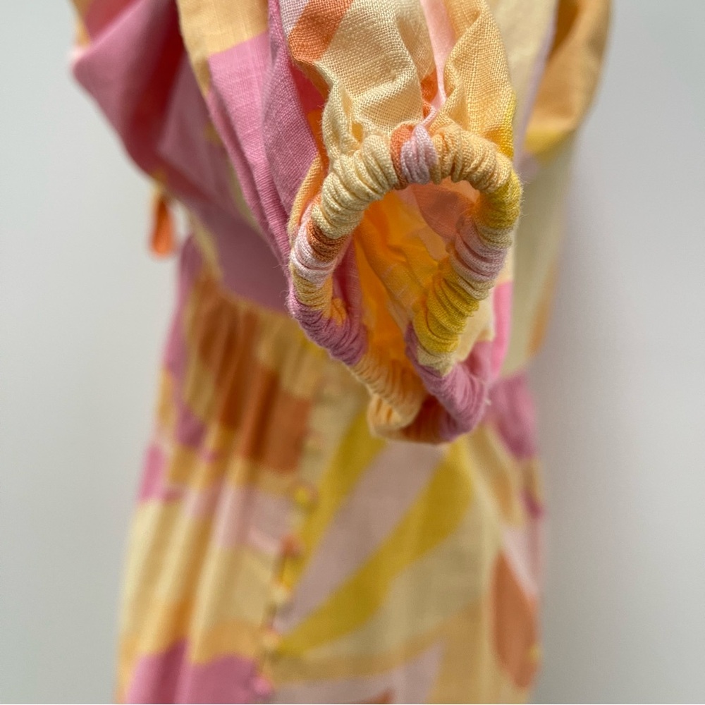 Sabo Alya Babydoll Pink Yellow Long Puff Sleeve Mini Dress Size X-Small - Picture 7 of 16